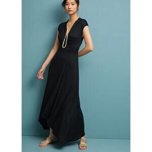 Anthropologie Maeve Desert Star High Low Maxi Dress Faux Wrap Ruching Black XS